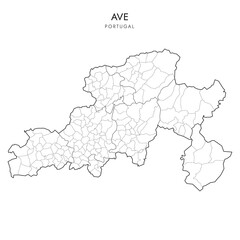 Vector Map of Ave Subregion (Comunidade Intermunicipal) with administrative borders of District, Municipalities (Concelhos) and Civil Parishes (Freguesias) as of 2023 - Portugal