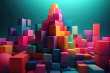 Abstract And Colorful Cubes Shape Background. 3d Rendering, A Lot Of Colorful Cubes.