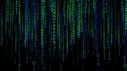 Matrix code falling computer digital code rain background. Hi tech digital matrix binary code falling. Concept of science, motion graphic, digital technology, hacker and programming.