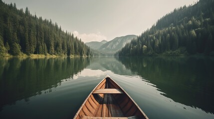 Wall Mural -  a boat is sitting on the water in the middle of a lake.  generative ai