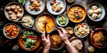 Various Of Asian Food And Meals On Rustic Background , Top View 