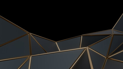 Wall Mural - Black and gold 3d abstract background. Abstract background for presentation template. Parametric Low poly triangle. 3d rendering