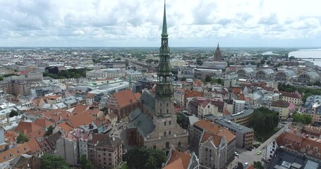 Sticker - Riga Old Town, Downtown. Latvia. Drone Point of View.