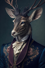 Portrait Of A Deer In Renaissance Clothing ,made With Generative AI