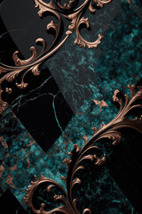 Wall Mural - Luxurious black, teal and gold smooth marble background ,made with Generative AI