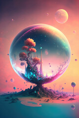 Wall Mural - Fantasy planet , night sky on background ,made with Generative AI