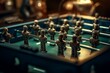 Intense lighting illuminates foosball table figurines in closeup - computer graphics. Generative AI