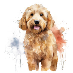 Wall Mural - Cute watercolor goldendoodle dog. Illustration AI Generative.