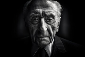 Poster - A black and white photo of an old man. Generative AI image.