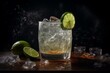 Classic cocktail with ice, lime, and salt rim. Generative AI