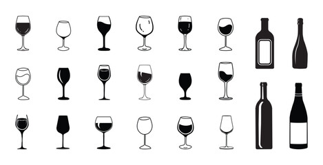 wine glass and bottle silhouette