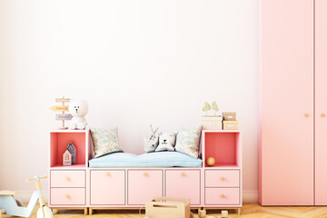 Wall Mural - Boho baby room mockup wall, 3D render	
