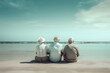 Eine Gruppe Rentner sitzt am Strand und schaut auf das Meer / Alter / Urlaub / Ai - Ki generiert