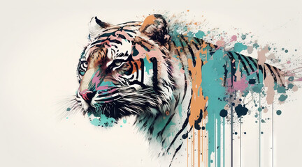 Naklejka na meble Tiger animal abstract wallpaper. Contrast background in Pastel colors generative ai