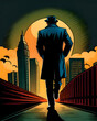 Detective - Man walking alone through the city at night
