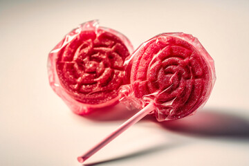 two pink lollipops on a white background