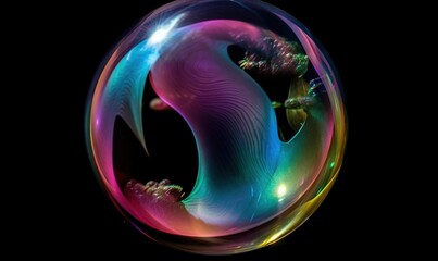 Wall Mural -  a colorful bubble with a black background and a black background.  generative ai