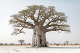 African baobab tree growing in dusty savanna - Generative AI