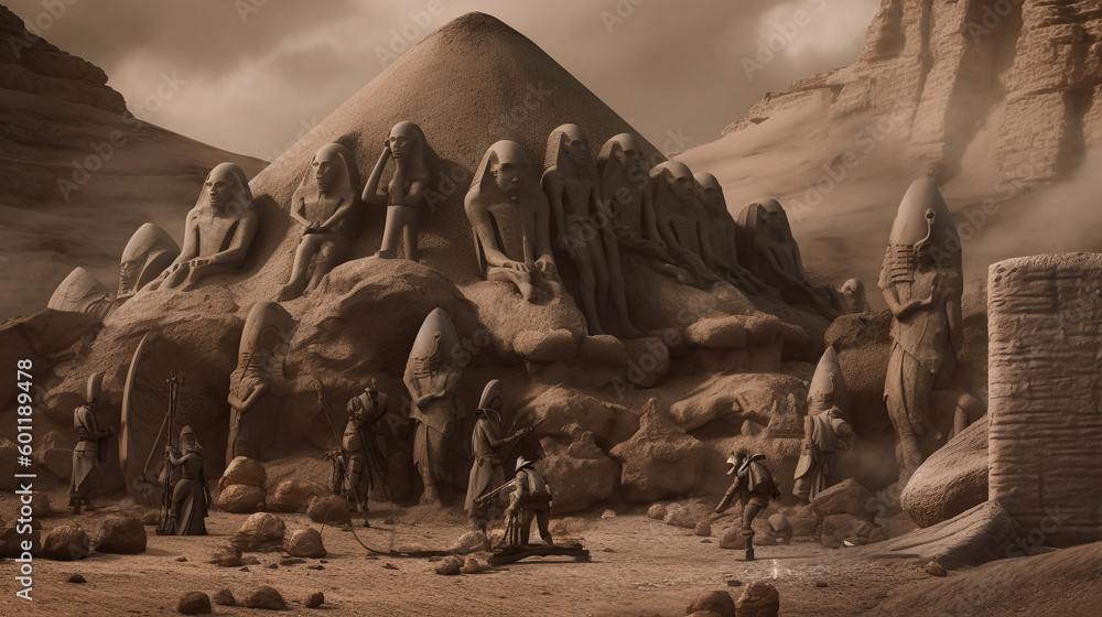 Aliens building ancient egypt pyramids, conspiracy theory - Generative AI Stock Illustration | Adobe Stock