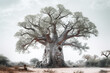 African baobab tree growing in dusty savanna - Generative AI