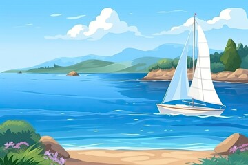 Poster - colorful sailboat sailing in the vast ocean Generative AI