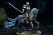 © dragomirescu - Figurine of blue knight on horse. Ai generated