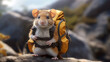 a mouse carrying a backpack on his back, adventure and hiking. Generative AI