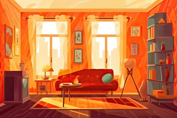 Canvas Print - cozy living room with fireplace and comfortable furniture Generative AI