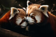 A Pair Of Cuddling Red Pandas Displaying Love On Valentine's Day. Generative AI