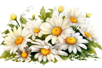 Wall Mural - beautiful bouquet of white daisies with fresh green leaves Generative AI