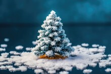 Miniature Snow-covered Tree Placed On A Table Generative AI