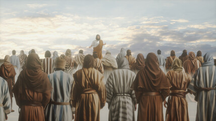 Wall Mural - Jesus Christ and Twelve Apostles in Domus Galilaeae Sermon on the Mount 3D render