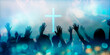 concept christian church worship and praise God show, the silhouette of the hands at concert 3D render