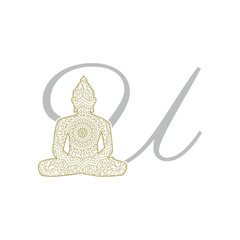 Wall Mural - Golden Buddha monogram letter u