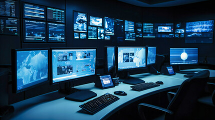 Multiple laptops and monitors are on desktop the state of control in the security industry