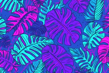 Canvas Print - vibrant tropical foliage background in shades of blue and purple Generative AI