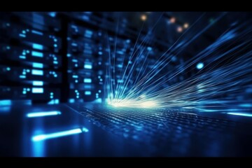 Abstract visualization of the collection of information for analysis in the data center of neural network. AI generated