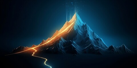 futuristic mountain with glowing path to the top, generative ai technology