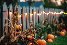 Thanksgiving Backyard Decoration With String Lights