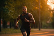 © MVProductions - Young african american man running at dusk in the park, Generative AI