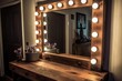 Hollywood style dressing room with mirror sourronded by lightbulbs, generative ai