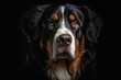 Portrait of a cute bernese mountain dog created with generative AI technology.