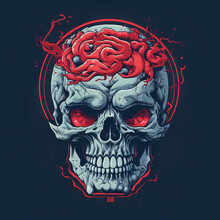 A Skull With Red Eyes And A Brain Vector Illustration Generative Ai