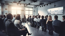 An Organized Crowd Of People Watching A Presentation In A Conference Room