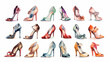© Denis - Watercolor illustration set of women high heels shoes on the white background