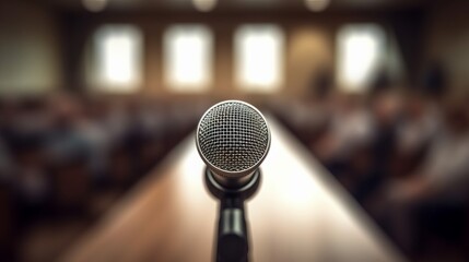 Poster - Microphone in Conference Seminar room with blurred background