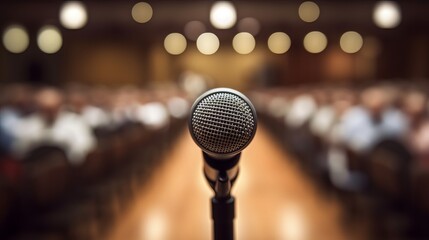 Poster - Microphone in Conference Seminar room with blurred background