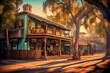 Old West town painting illustration