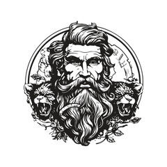 Wall Mural - wild man, vintage logo line art concept black and white color, hand drawn illustration