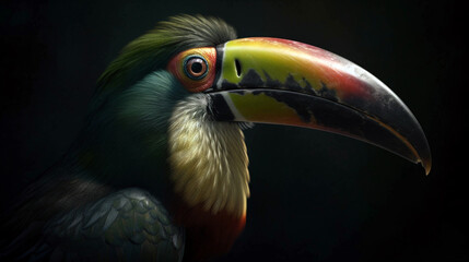 Wall Mural - Keel-billed Toucan, bird with big bill sitting on branch in the forest. AI Generative